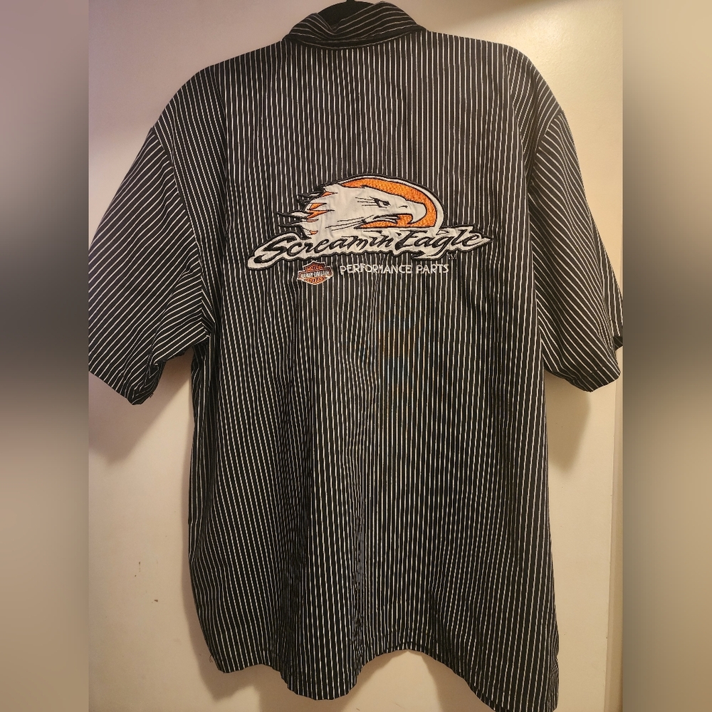 Harley Davidson Black Pinstripe Short-Sleeve Screaming Eagle Shirt